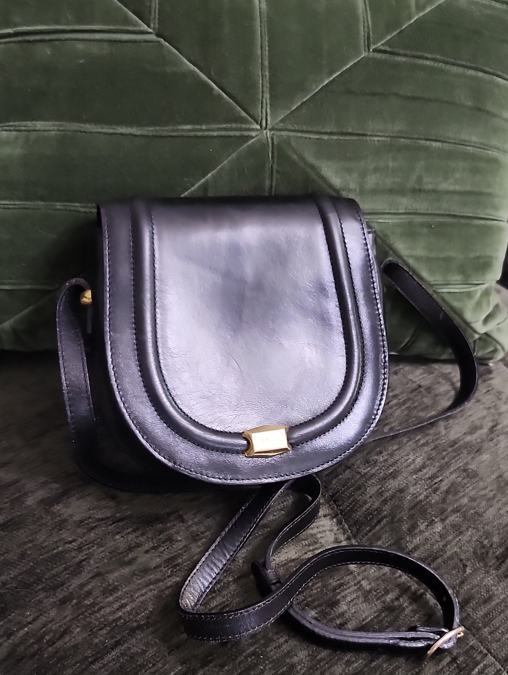 Bally Classic Black Leather Crossbody Saddle Bag - Gold Hardware